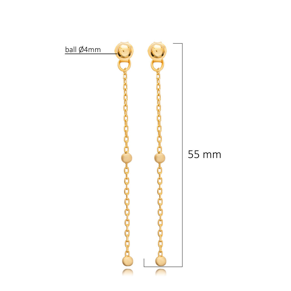 Plain Ball Charm Chain Silver Stud Earrings