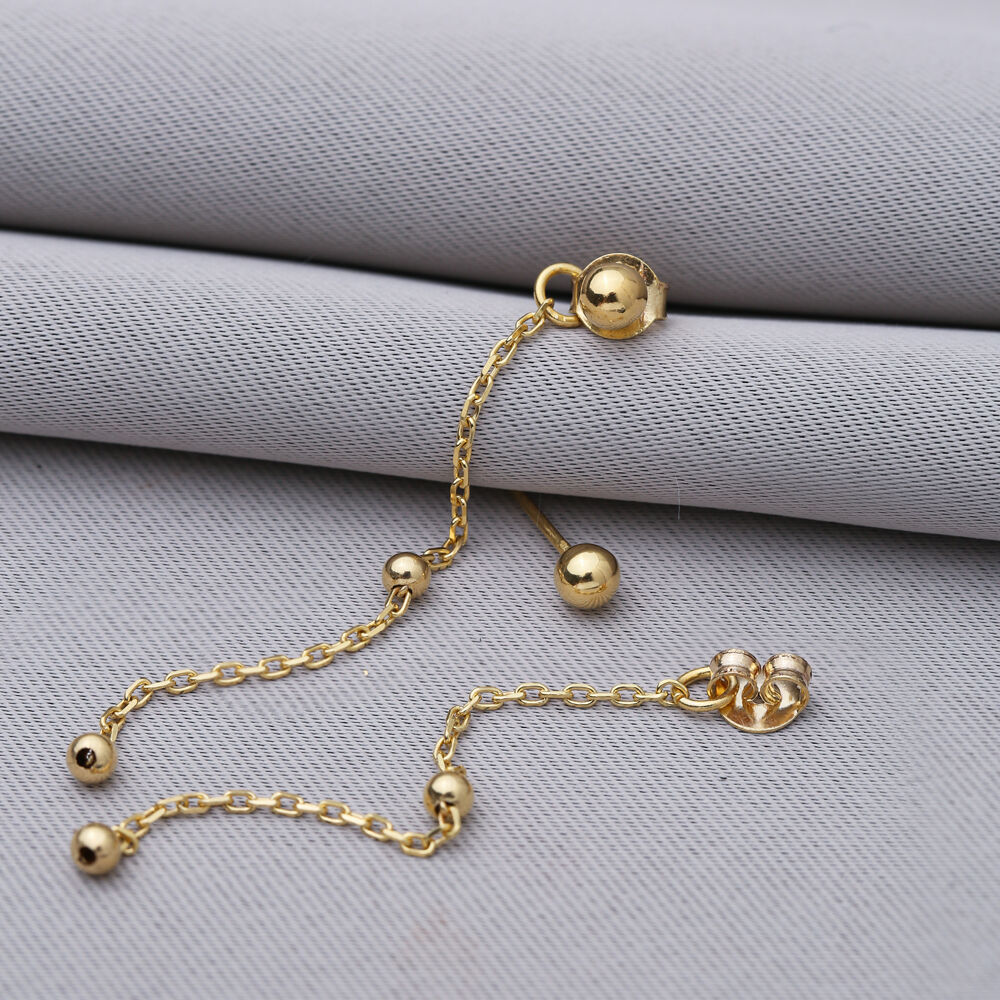 Plain Ball Charm Clasp With Chain Silver Stud Earrings