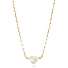 Heart Design Mother of Pearl Sterling Silver Charm Necklace