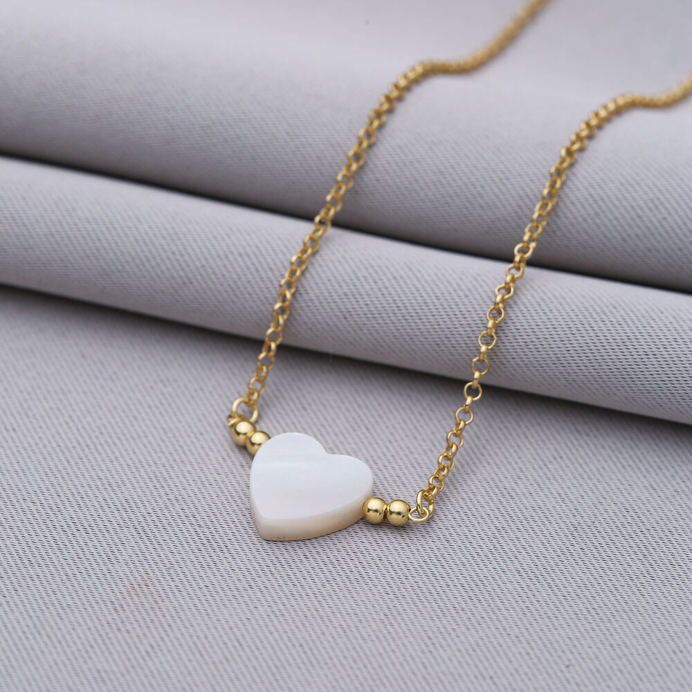 Heart Design Mother of Pearl Sterling Silver Charm Necklace