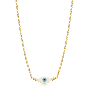 Evil Eye Design Mother of Pearl 925 Silver Charm Necklace