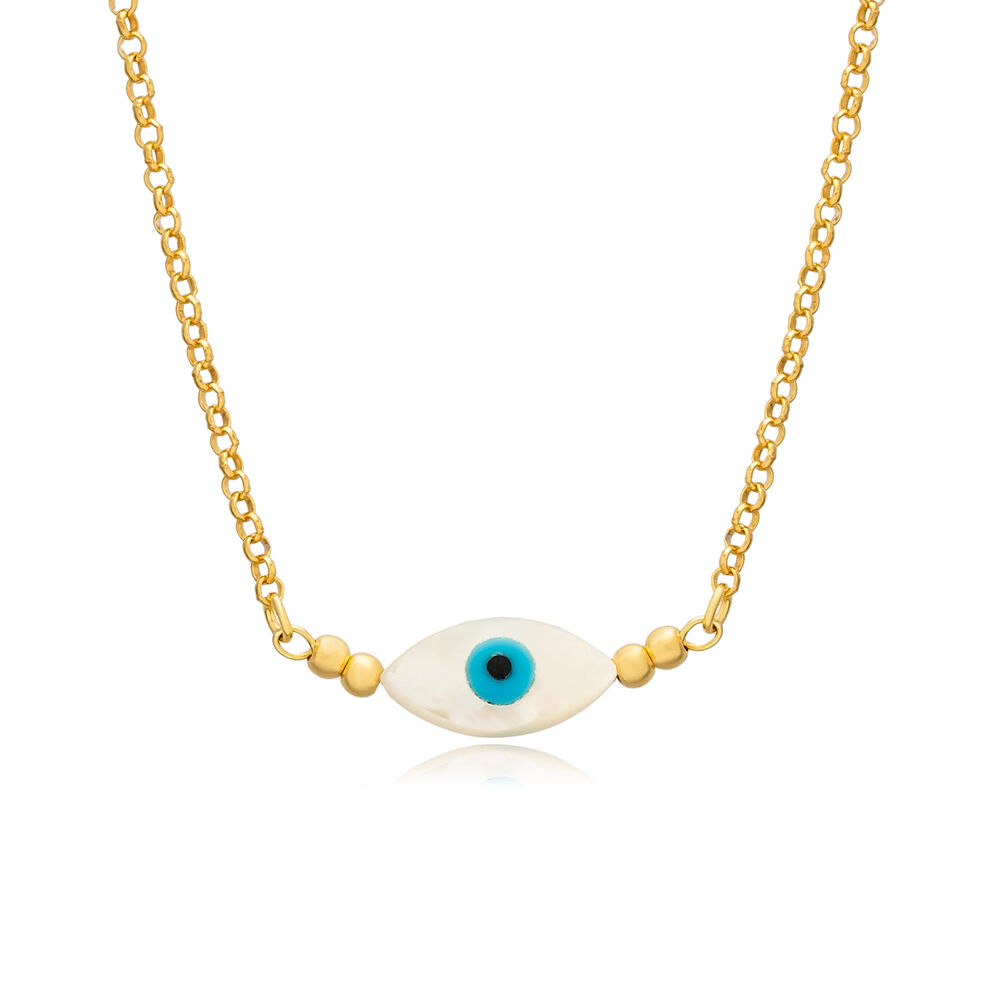 Evil Eye Design Mother of Pearl Charm Necklace