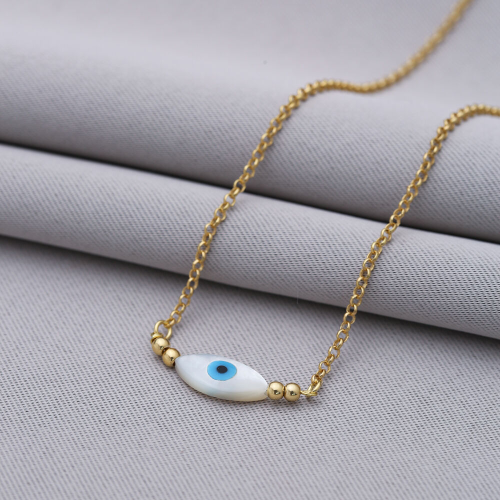 Evil Eye Design Mother of Pearl Charm Necklace