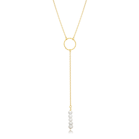 Round Charm and Pearl Design 925 Silver Y Necklace Pendant