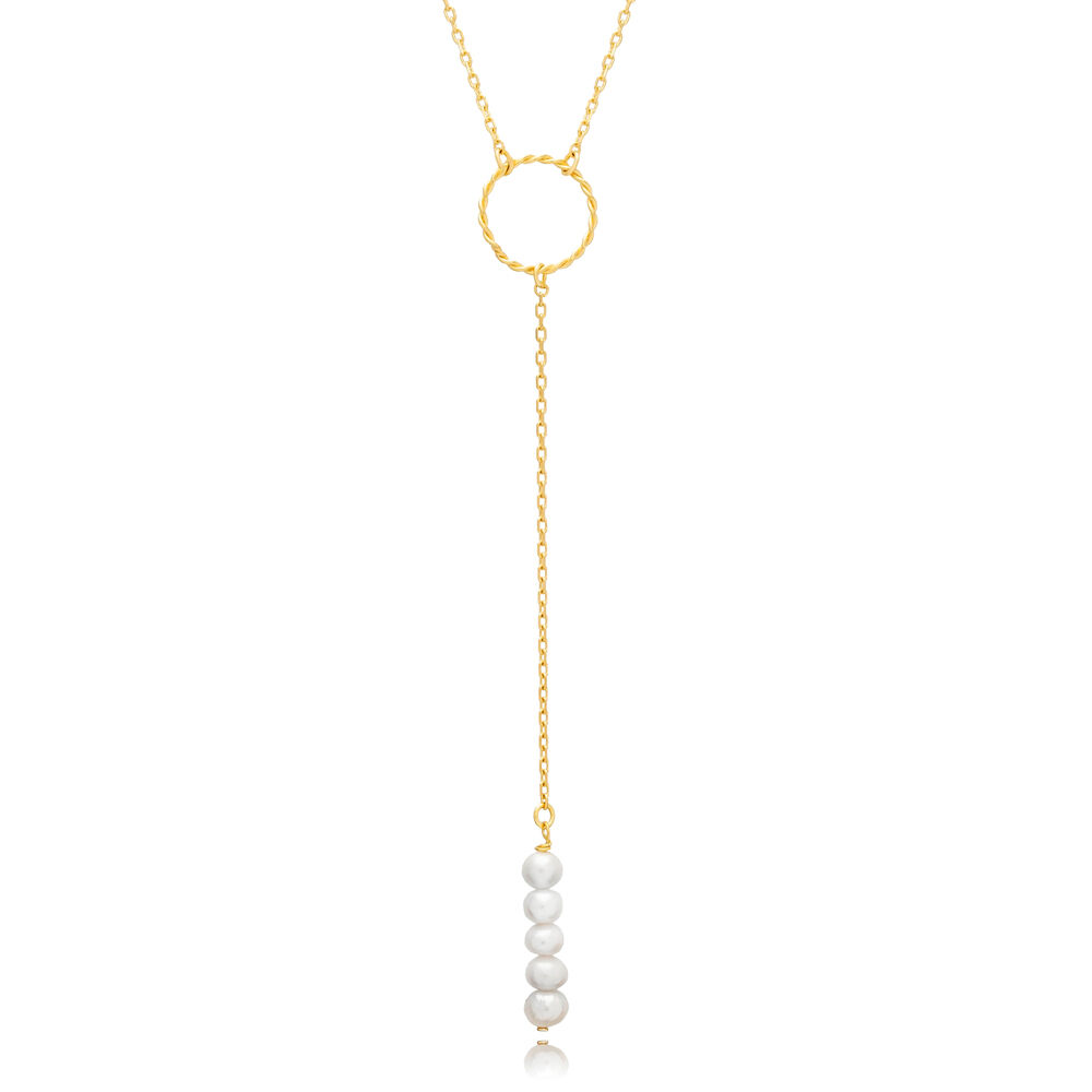 Round Pearl Silver Y Pendant