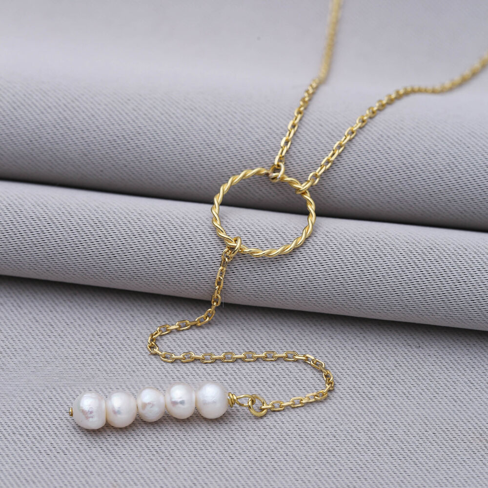 Round Pearl Silver Y Pendant