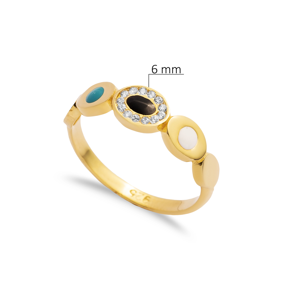 Enamel Oval Round Design CZ Stone Jewelry Silver Band Ring