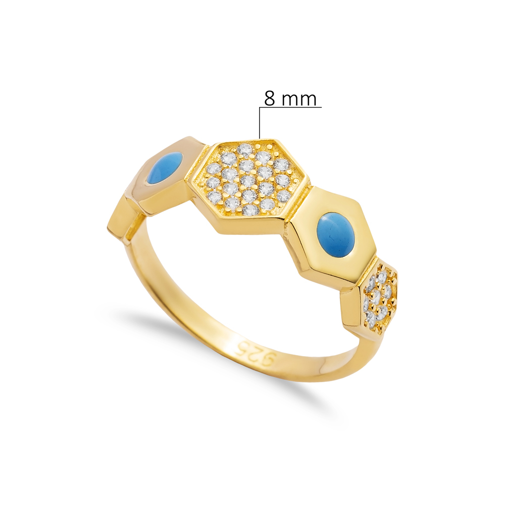 Enamel Geometric Design CZ Stone Wholesale Silver Band Ring