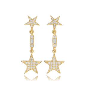 Star Design Long Stud Earrings Handmade Silver Jewelry