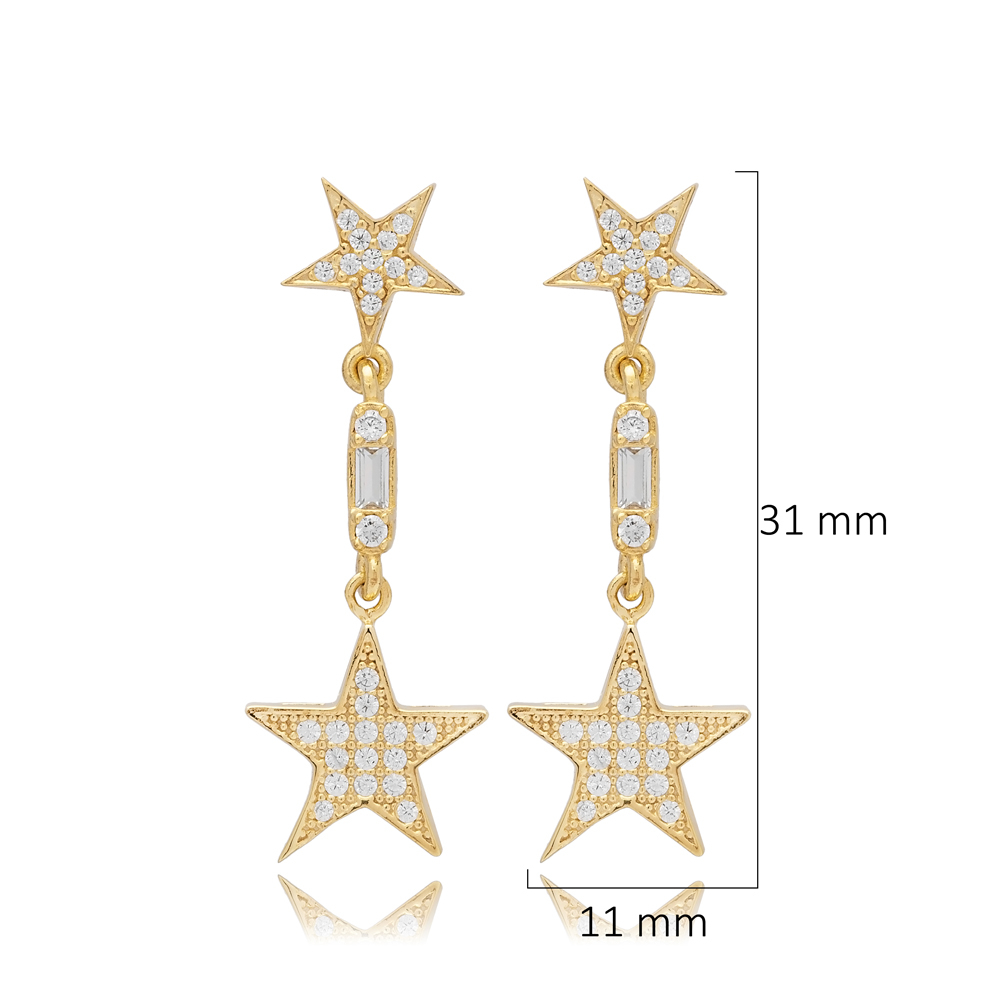 Star Design Long Stud Earrings Handmade Silver Jewelry