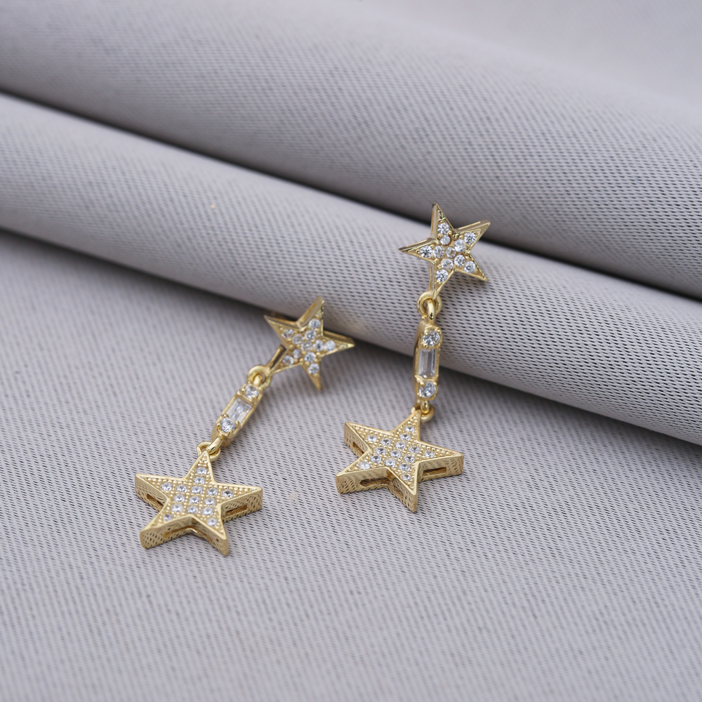 Star Design Long Stud Earrings Handmade Silver Jewelry