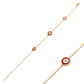 Ø9 mm Turquoise Red Enamel Round Evil Eye 925 Silver Charm Bracelet