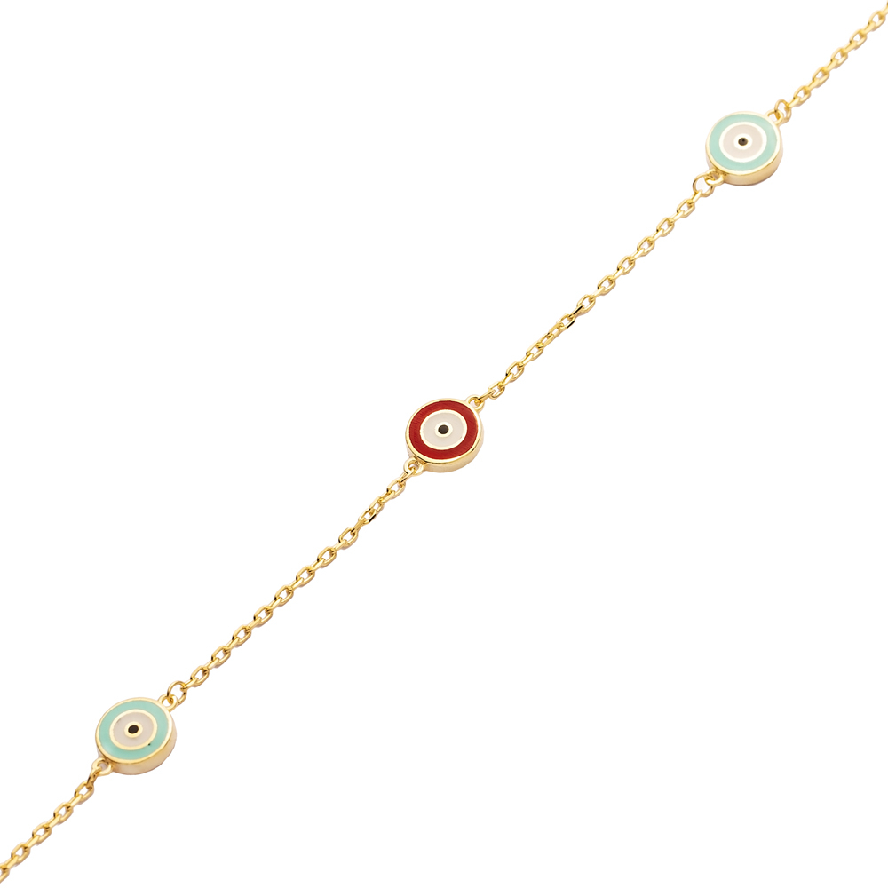 Ø5 mm Turquoise Red Enamel Round Evil Eye 925 Silver Charm Bracelet