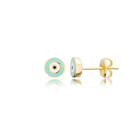 Turquoise Enamel Evil Eye Stud Earrings