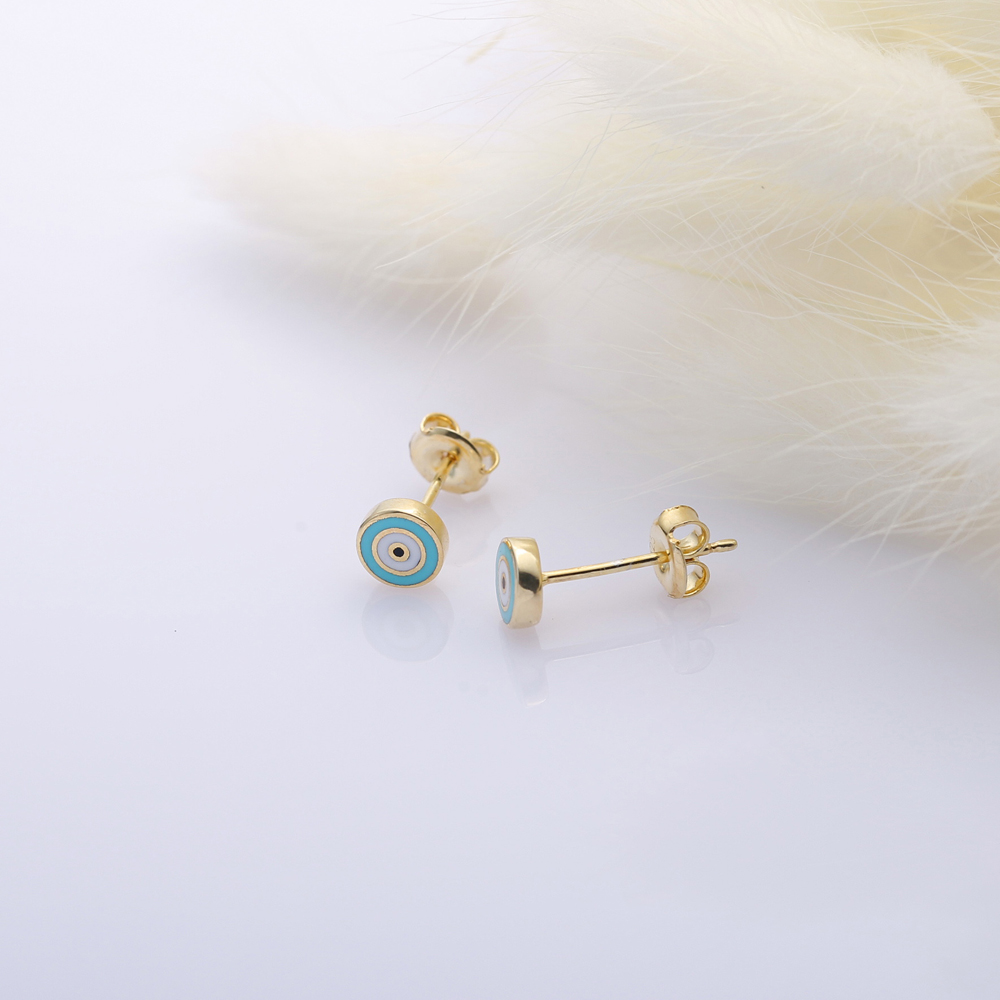 Turquoise Enamel Evil Eye Stud Earrings