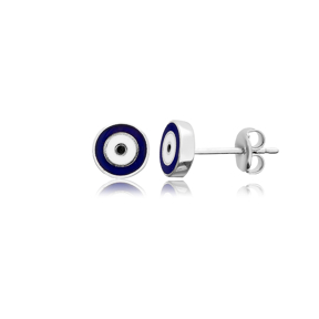 Round Evil Eye Enamel 925 Stud Earrings