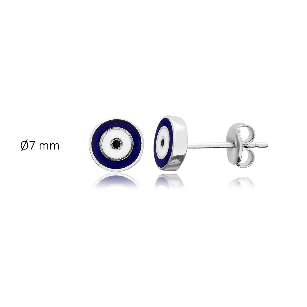 Round Evil Eye Enamel 925 Stud Earrings