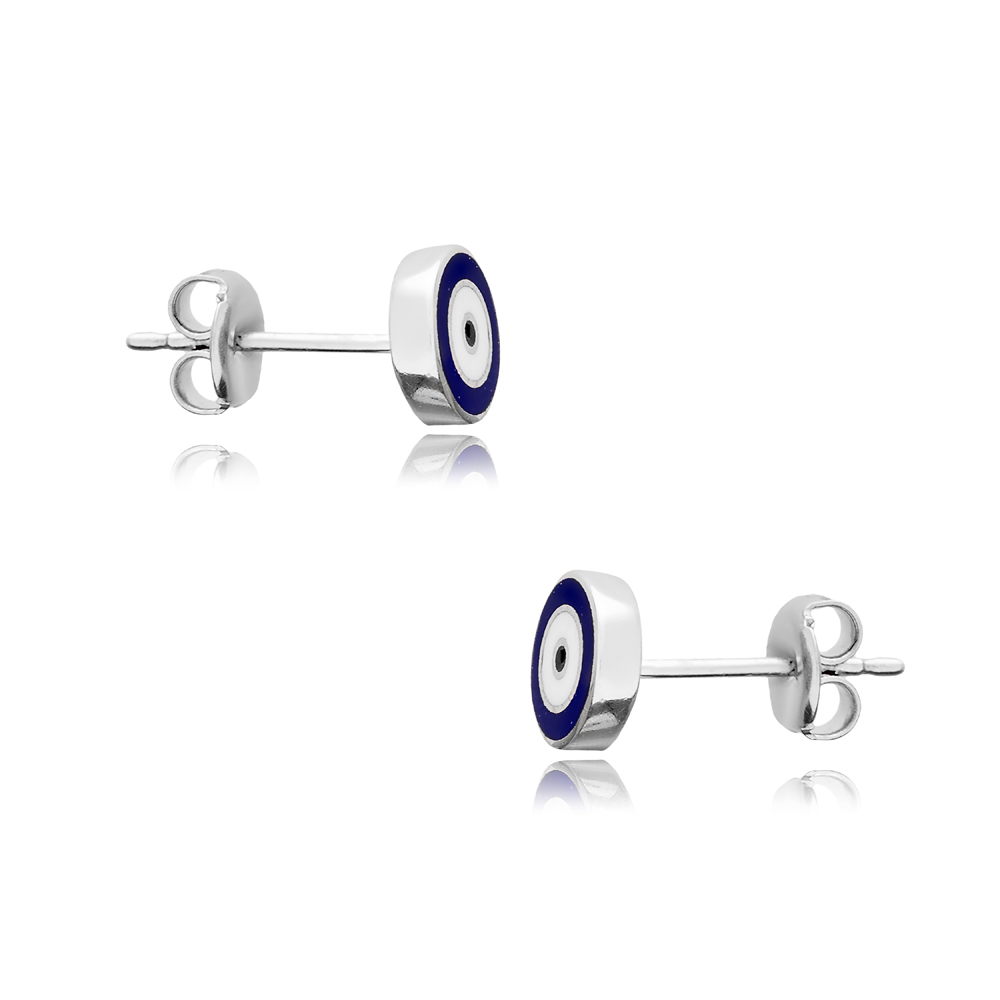 Round Evil Eye Enamel 925 Stud Earrings