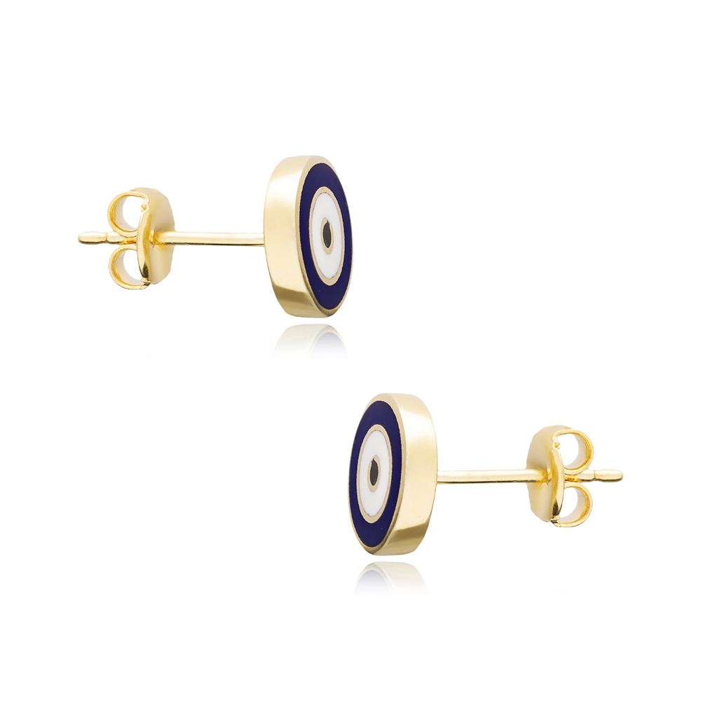 Enamel Round Evil Eye Stud Earrings