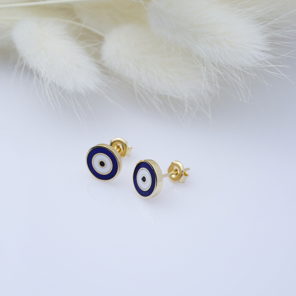 Enamel Round Evil Eye Stud Earrings