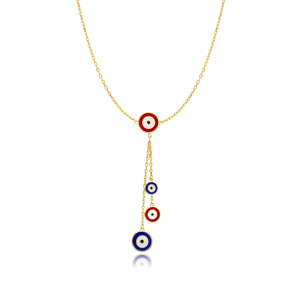 Double Side Enamel Evil Eye Sterling Silver Y Design Necklace