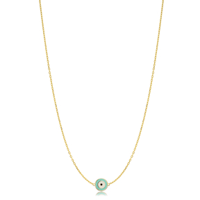 Double Side Evil Eye Enamel Handmade Silver Charm Necklace