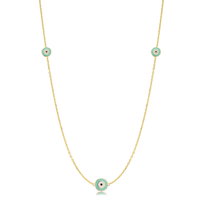 Three Charm Enamel Double Side Evil Eye Silver Charm Necklace