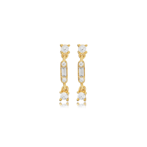 Minimalist Clear CZ Stone Stud Earrings Turkish Silver Jewelry