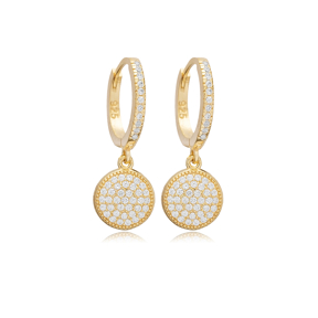 Round Design Shiny CZ Stone Silver Dangle Earring Jewerly