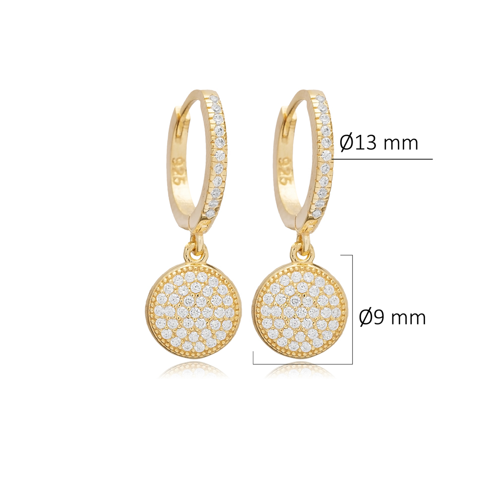 Round Design Shiny CZ Stone Silver Dangle Earring Jewerly