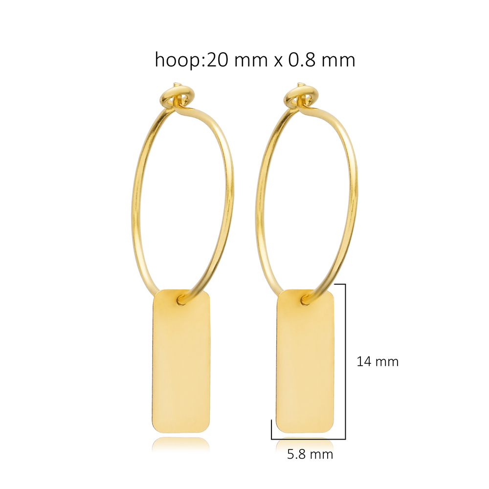 Plain Rectangle Tag Charm Wholesale Silver Hoop Earrings