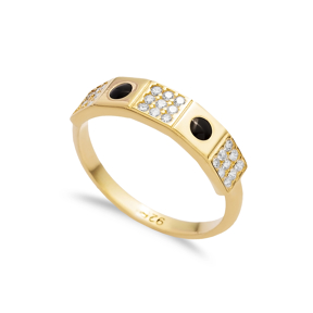 Black Enamel Square Design CZ Stone Handmade Silver Band Ring