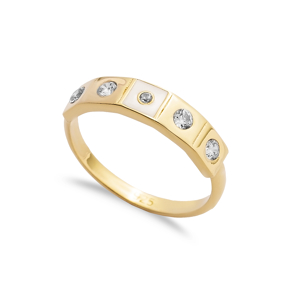 White Enamel CZ 925 Silver Band Ring