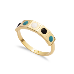 Enamel Design 925 Silver Band Ring