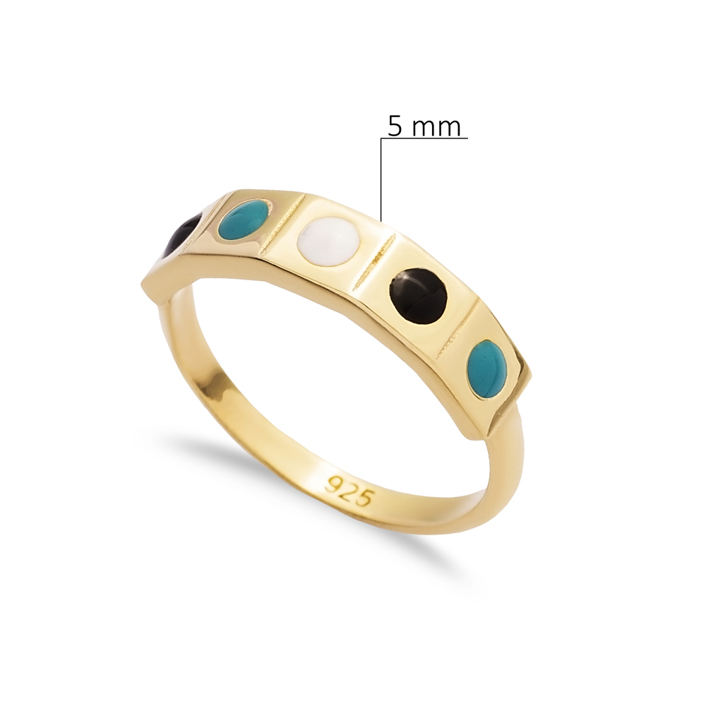 Enamel Design 925 Silver Band Ring