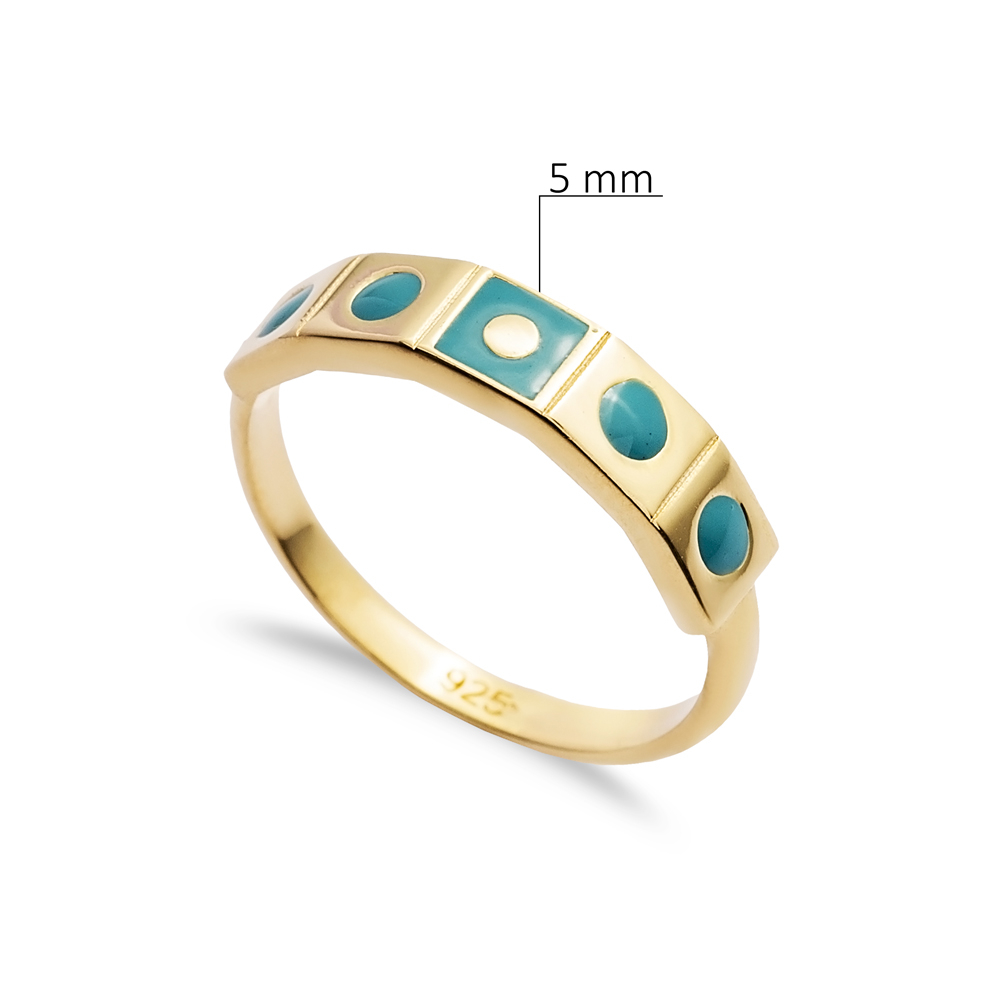 Blue Enamel 925 Silver Band Ring Jewelry