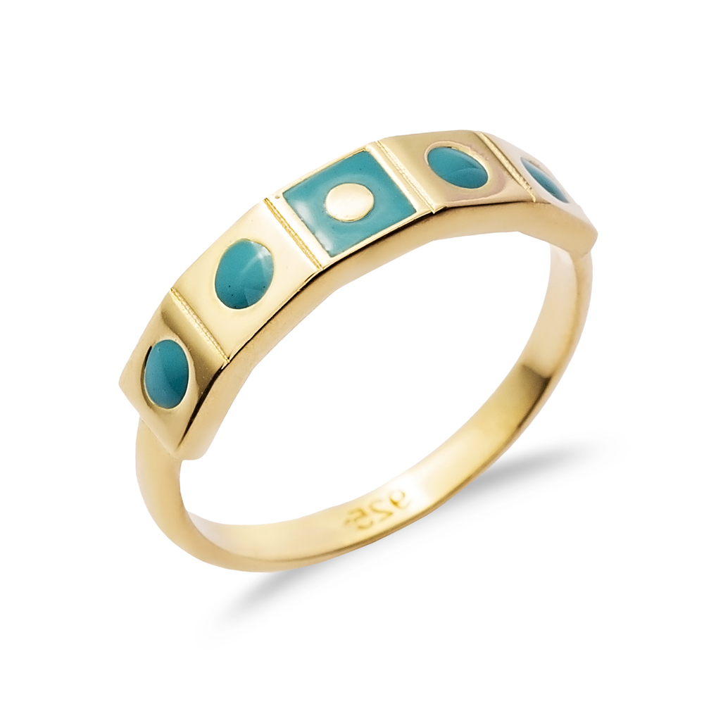 Blue Enamel 925 Silver Band Ring Jewelry