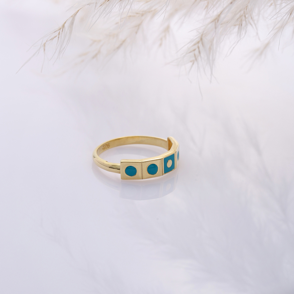 Blue Enamel 925 Silver Band Ring Jewelry