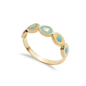 Oval Design Enamel 925 Silver Band Ring