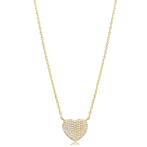 Heart Design CZ Stone Turkish Silver Charm Necklace