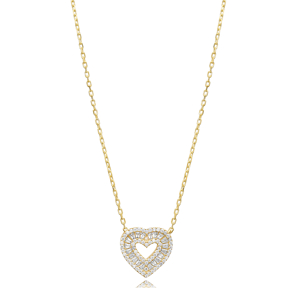 Dainty Heart Design CZ Stone Wholesale Silver Charm Necklace