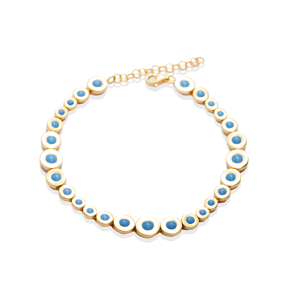 Blue Enamel Round Design Sterling Silver Charm Bracelet