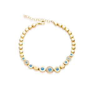 CZ Round Design Blue Enamel Wholesale Silver Charm Bracelet