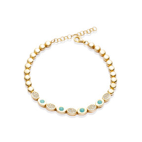 Blue Enamel and CZ Stone Handmade Silver Charm Bracelet