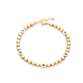 Blue Enamel Oval Design Turkish 925 Silver Charm Bracelet