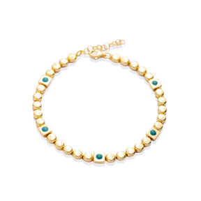 Enamel Square and Round Design Handmade Silver Charm Bracelet