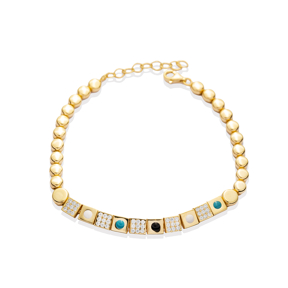 Tiny Enamel Charm Geometric Sterling Silver Charm Bracelet