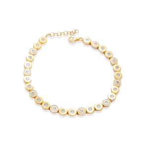 Round Design CZ Stone Dainty 925 Silver Charm Bracelet