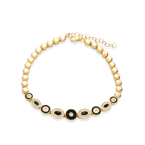 Black Enamel Oval Style Charm Turkish 925 Silver Bracelet