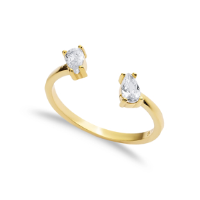 Double Drop CZ Silver Adjustable Ring
